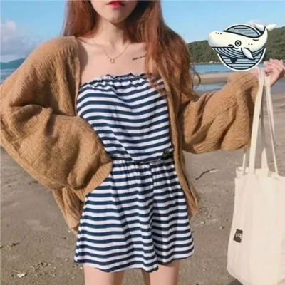 시원한 니트 가디건 여름 비치웨어 루즈핏 썸머 가디건 그물 볼레로 용 크롭 로브 얇은 숄 롱