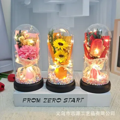 어버이날 선물 장미꽃 카네이션 튤립 꽃다발 완제품 비누 영생화 유리덮개 아이디어 진열물