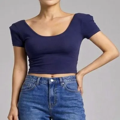 어깨패드 U넥 여성 슬림핏 크롭 숏소매티셔츠 3컬러