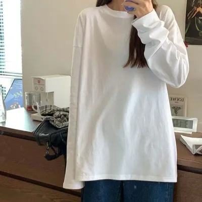 오버핏 라운드 이너 기본 무지 긴팔 티셔츠 여성긴팔 여자긴팔