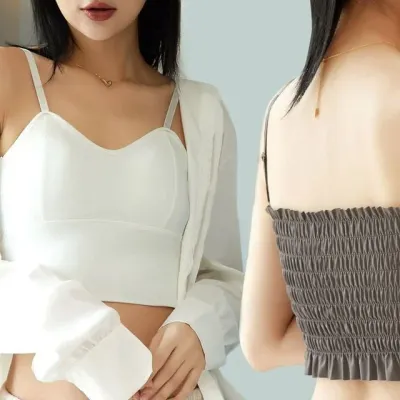 등 스모크 밴딩 크롭 끈 나시 여성