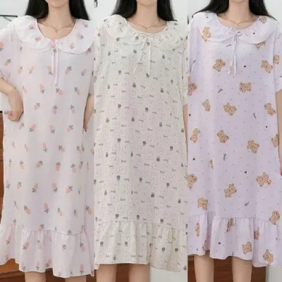 프릴카라 반팔 홈 원피스 카라 홈 홈웨어 잠옷 프릴 원피스 반팔 파자마