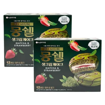 롯데 몽쉘 말차 딸기 생크림케이크 12입 444G x 2개