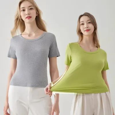 여름 실켓 쿨티셔츠 모달티 골지 유넥 스판 반팔 티셔츠