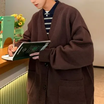 남성 브이넥 가디건 니트 포켓 디자인 3컬러 기본 홈웨어 자켓