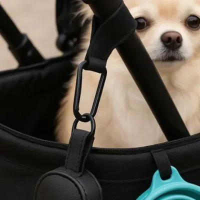 가죽 유모차 가방걸이 블랙 카라비너 유모차가방걸이