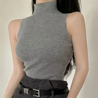 민소매 슬림 폴라 골지 니트티 여름 폴라니트티 목폴