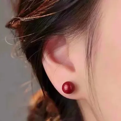 S925 붉은빛 진사 사이즈별 스터드 액막이 귀걸이