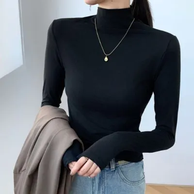 폴라티 이너 긴팔 여성 슬림핏 데일리 티셔츠 텐셀티셔츠 쫄티