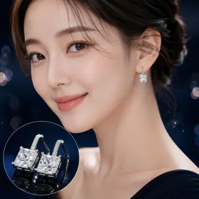 모던 스퀘어 빅큐빅 925 실버 드롭 귀걸이 악세사리