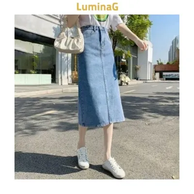 여성 데일리 데님 롱스커트 절개라인 A라인 청치마 깔끔한