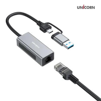 유니콘 USB A타입+C타입겸용 유선랜카드 100Mbps 알루미늄재질 CLAN-200AC