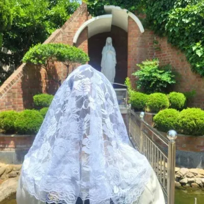 카톨릭 미사보 성당 장미패턴 레이스 화이트 천주교