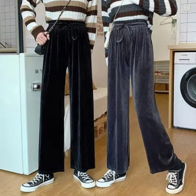 밴딩 팬츠 벨벳 바지 루즈핏 간절기 여성 하의