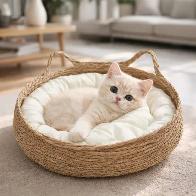 고양이 라탄 바구니 하우스 반려묘 스크래쳐 숨숨집