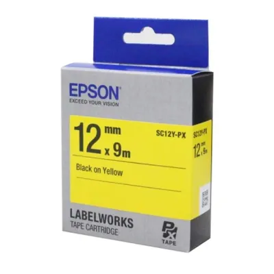 EPSON)라벨프린터리본(SC12Y)노랑/흑문자 라벨테이프 이름스티커기계 네임스티커기계