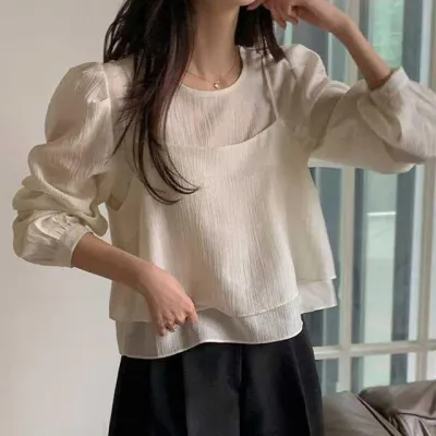 얇은 긴팔 탑 투피스 세트 NM0276 루즈핏 블라우스 블라우스 숙 풍기 얇은 면접블라우스 여성 정장블라우스