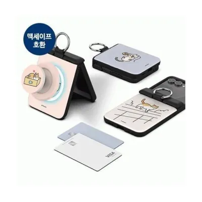 갤럭시 Z플립7 마그네틱 힌지보호 범퍼 케이스 카드 수납 도어 휴대폰 커버 고양이