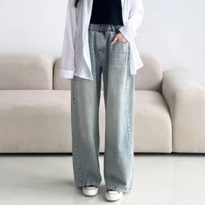 와이드 데님 팬츠 핀턱 청바지 남녀공용 사이드턱 바지
