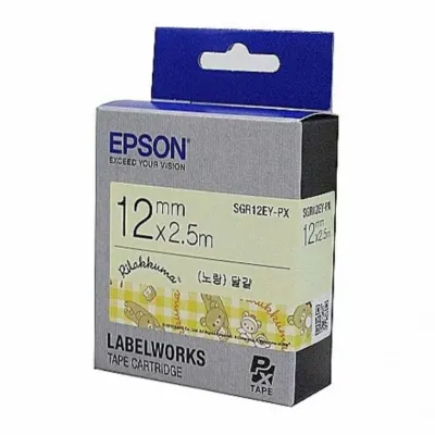 엡손 리락쿠마 라벨테이프 SGR12EYPX 옐로우 12mmX2.5M (노랑)달걀 개 (1개입) 엡손라벨테이프 열수축라벨