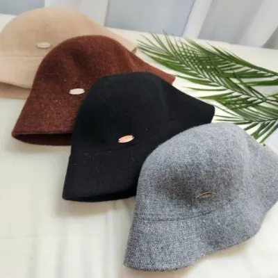 여성 겨울 모직 금속장식 벙거지 버킷햇 모자
