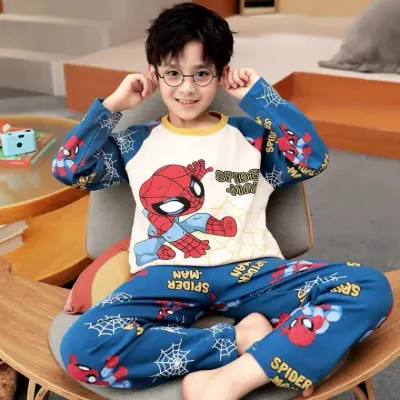 피카츄파자마 스파이더 맨 파자마 봄 가을 신상품 소년 보온 긴팔 캐릭터 소년 대중 아동 학