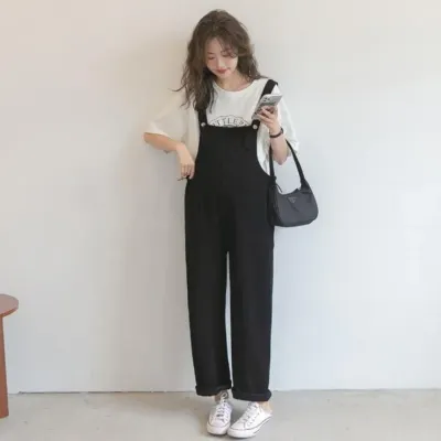 캐주얼 임산부 멜빵 바지 와이드 팬츠 임부복 패션 여름 임산부복 편안한 루즈핏 캐주얼임