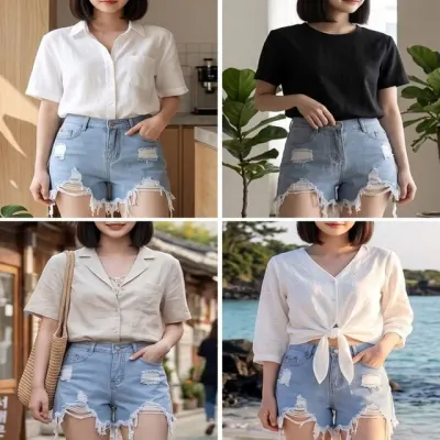여성 빈티지무드 여름 풀림 스타일 데님 청 숏팬츠