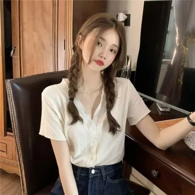 브이넥 크롭 반팔가디건 여름 니트 가디건 여성 홈웨어룩