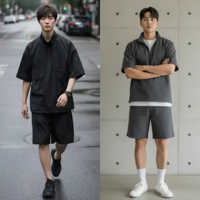 남자 아노락세트 여름 바스락 트레이닝 반팔 반바지 세트 셋업 운동복 츄리닝