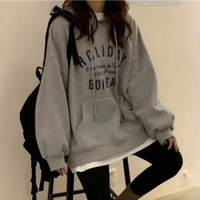 여성 루즈핏 영문 레터링 캐주얼 후드티셔츠