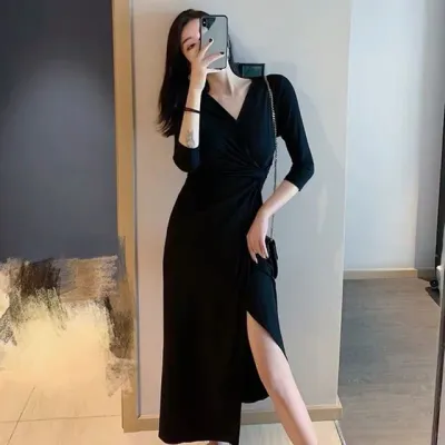 원피스 여자원피스 랩원피스 루즈핏 홈웨어 가을 긴팔 오피스룩 설명 미니