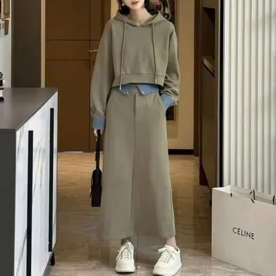 데님 레이어드 후드 투피스 캐주얼패션 레이어드후드티