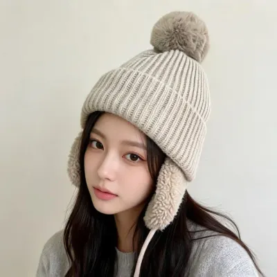 아동 유아 귀달이 모자 방한 골지 털방울 어린이 겨울 등하교 외출용