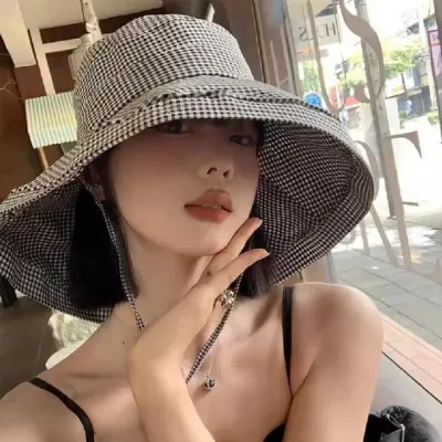 여름 체크 버킷햇 외출 햇빛차단 챙넓은 썬캡 등산 골프 스포츠 모자