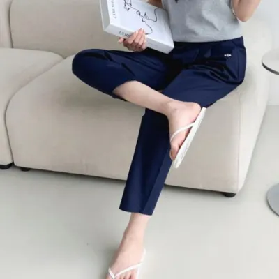 핀턱 일자 팬츠 여성 면 바지 워싱 와이드 슬랙스 롱 팬츠