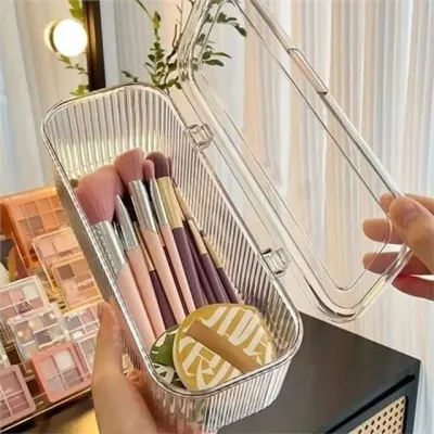 화장품 정리함 메이크업 브러쉬 보관함 화장대 립스틱 소품 도구 사무실 다용도 스펀지 뚜껑 투명 책상
