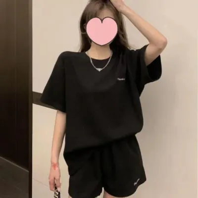 캐주얼 와플 반팔 반바지 투피스 세트 페미닌룩