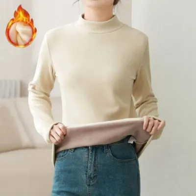 여성 플리스 기모 하프넥 티셔츠