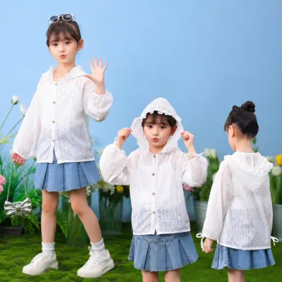여아 레이스 후드 가디건 아동 여름 시스루 자외선 차단 얇은 아우터 도매