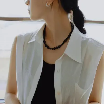 천연 흑마노 목걸이 크기 접합 수제 진주 체인 체인 사치 펜던트 기하학적 접합 목걸이 남녀 패션 액세서리
