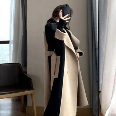 벨트 포함 코트 자켓 세트 블랙 베이지 롱 아우터 구성