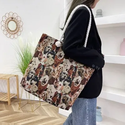 가방 캐주얼 여성 큰가방 대용량 도트백 데일리 자수 자수가방 로프