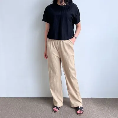 베이지 린넨 원턱 와이드 팬츠 여자 누베라
