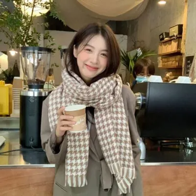 모자 클래식 하운드체크 무늬 고급스러운 스카프 여성