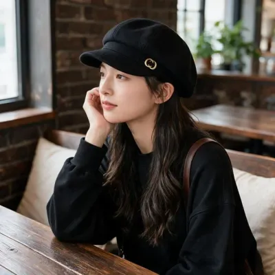 여성 베레모 빈티지 곡선 디자인 프린세스 가을 겨울 데일리 포인트 모자