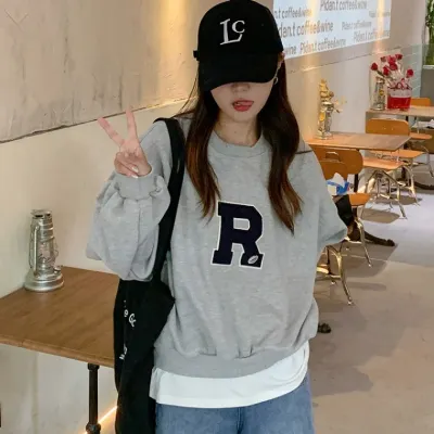 여성 뽀글이 R 영문 라운드넥 티셔츠 ERK-415