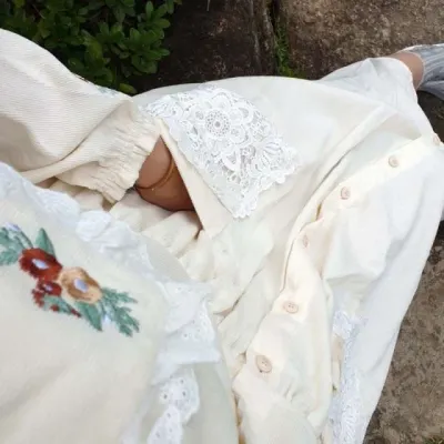 루즈핏 골덴 원피스 빅카라 자수 간절기 데일리 코듀로이 롱 원피스