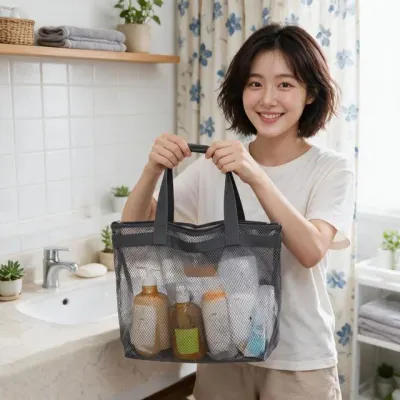 목욕가방 메쉬 수영장가방 여행용 목욕바구니 목욕용품 수영용품 물놀이