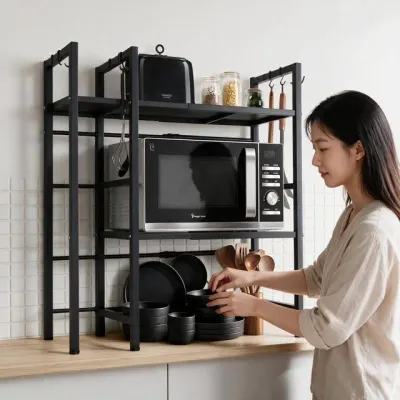 전자레인지선반 3단 밥솥장 렌지수납장 주방 수납정리대 선반랙 밥솥선반